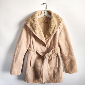 Penny Lane Coat Small Y2K 90s Boho Hippie Paris Blues Faux Suede Shearling Belt
